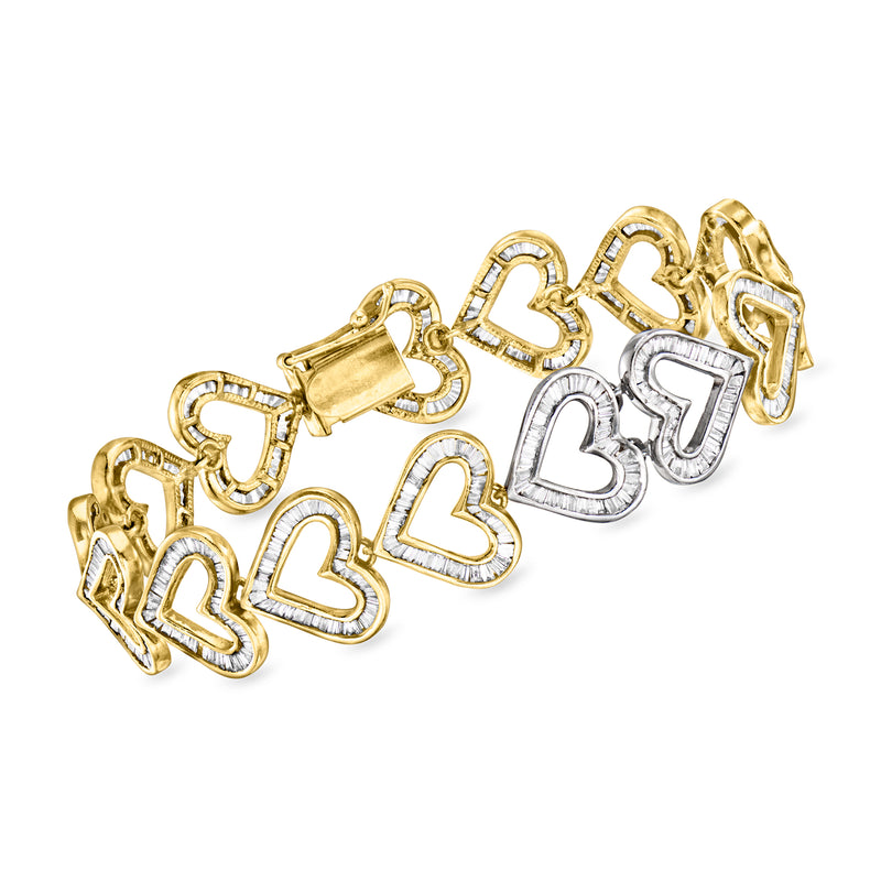 Two-tone 14kt gold heart-link bracelet with diamond-accent hearts