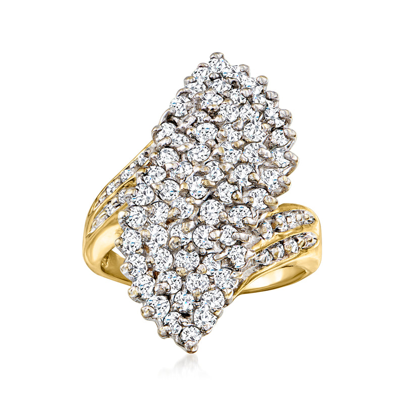 14kt yellow gold diamond waterfall cluster ring with bright round stones