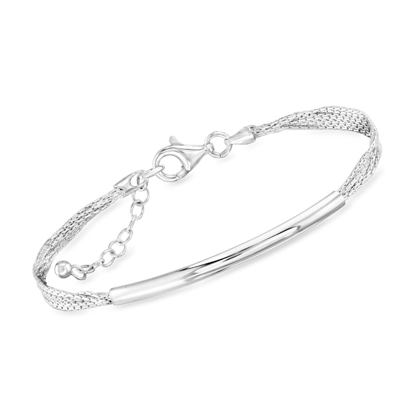 Sterling silver multi-strand bar bracelet with textured mesh ends and lobster clasp