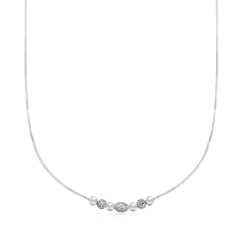 Sterling silver filigree bead necklace with five round patterned beads