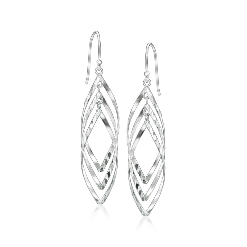 Sterling silver twisted drop earrings with open lattice teardrop and hook earwires