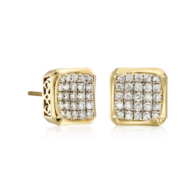 Square diamond cluster stud earrings in 10kt yellow gold with post backs