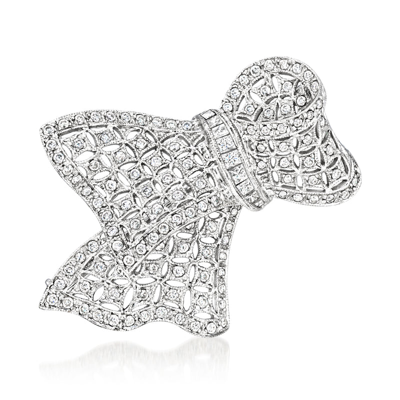 Vintage diamond bow pin in white gold