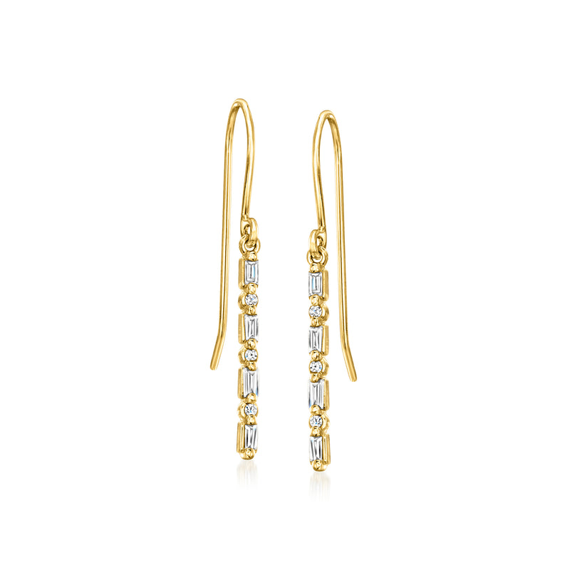 14kt yellow gold diamond linear drop earrings with rectangular dangling link details