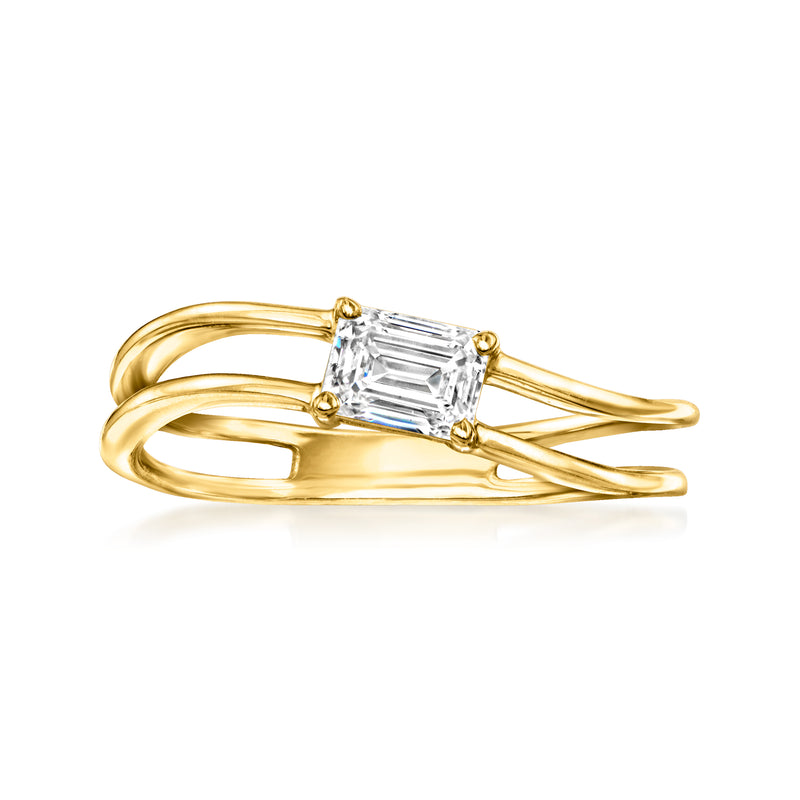 Curved gold-over-sterling ring with rectangular lab-grown diamond centerpiece