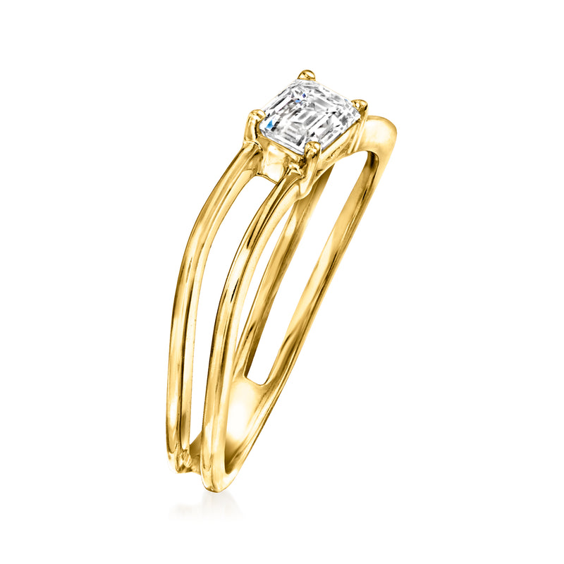 Curved gold-over-sterling ring with rectangular diamond set on top