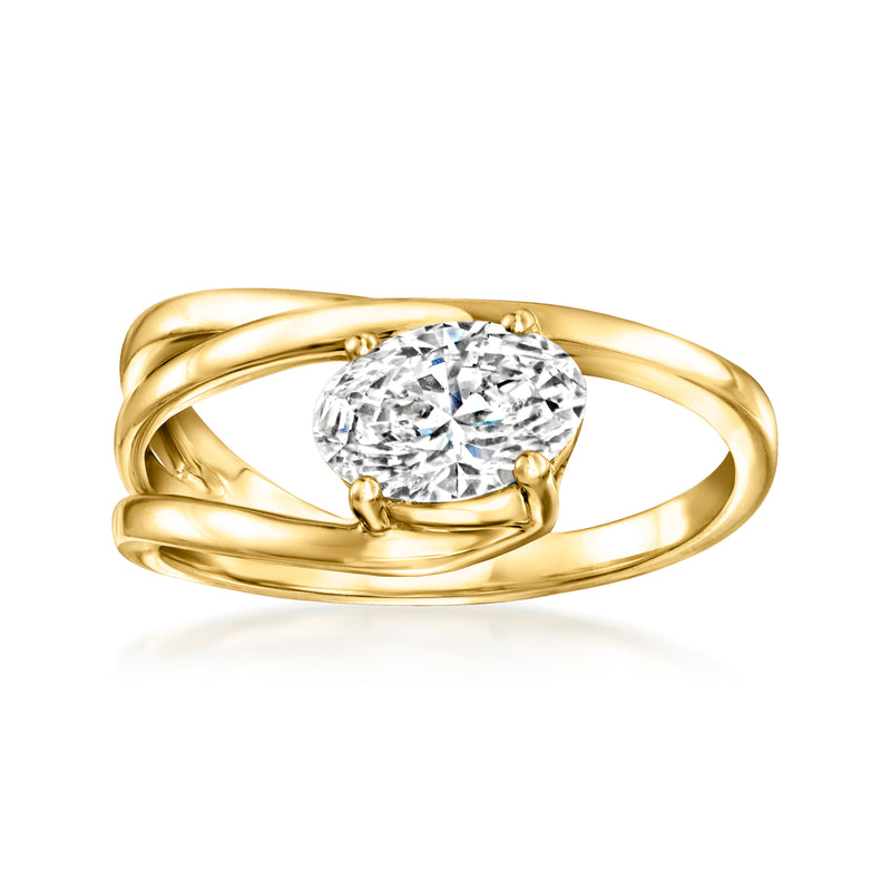 Lab-grown diamond spiral ring in 14kt yellow gold with round center stone