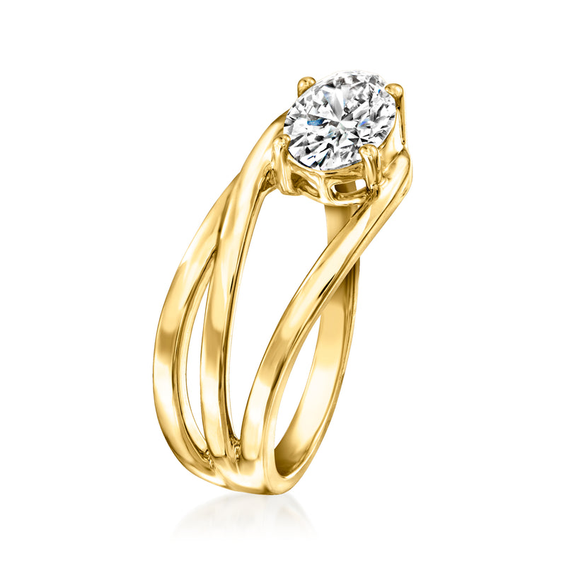 Lab-grown diamond spiral ring, 14kt yellow gold band with bezel-set round stone