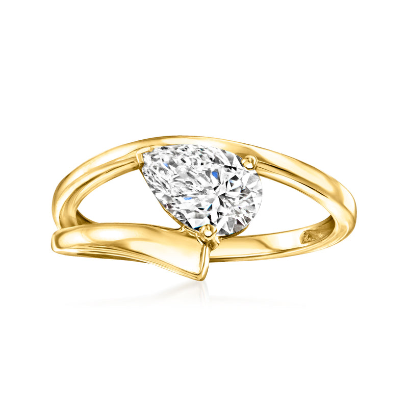 14kt yellow gold spiral ring with marquise-cut lab-grown diamond in pronged setting