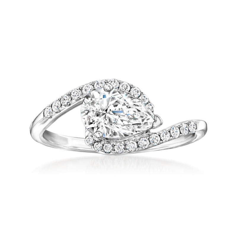 Asymmetrical lab-grown diamond ring in 14kt white gold with oval center and pave sides