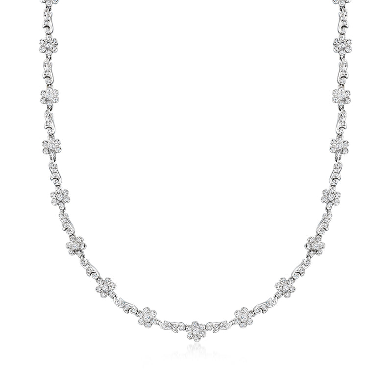 C. 1990 vintage diamond flower necklace in 14kt white gold