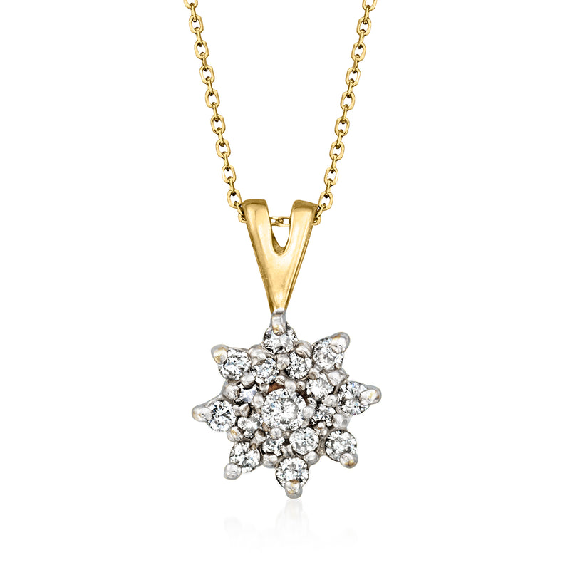 Vintage 14kt yellow gold diamond cluster pendant necklace with round stones