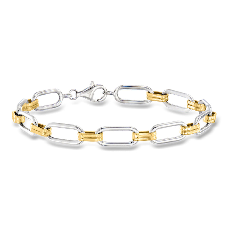 Two-tone sterling silver and 18kt gold over sterling paper clip link bracelet