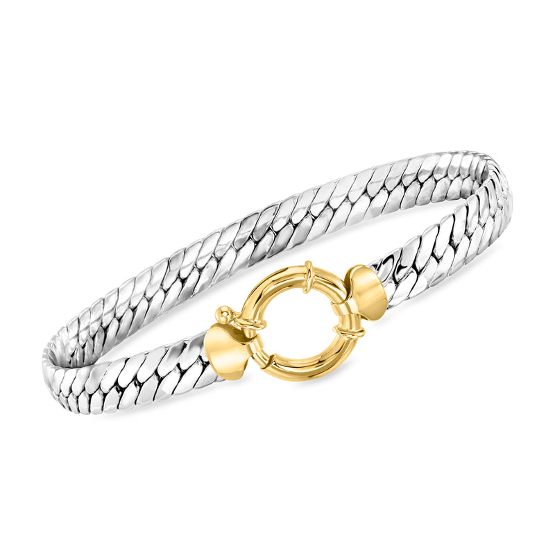 Sterling silver Cuban-link bracelet with gold-over oversized clasp