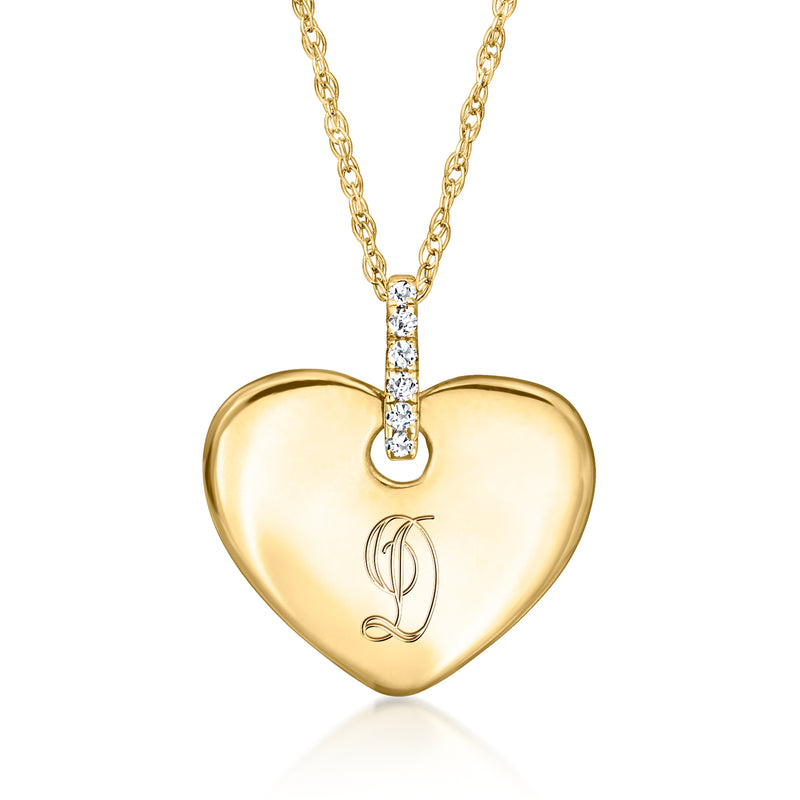 14kt yellow gold heart pendant necklace with diamond-studded frame and monogram