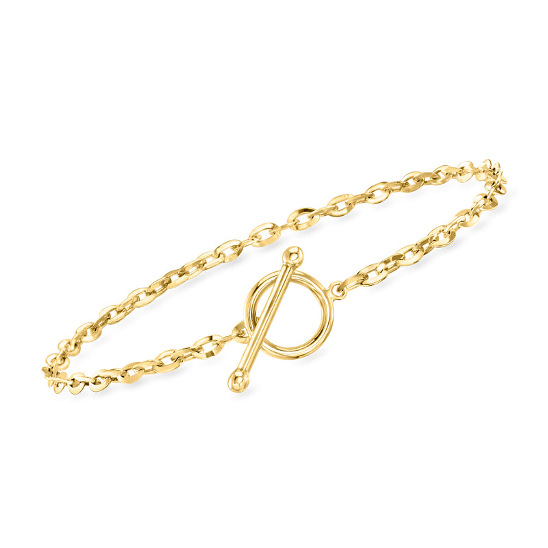 Gold-tone cable chain toggle bracelet with round clasp