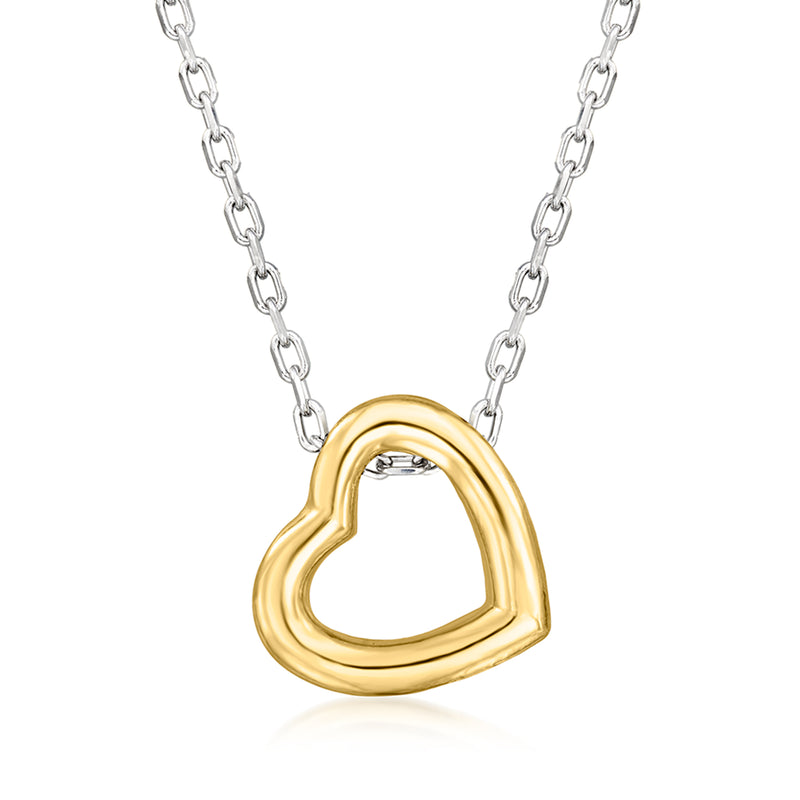 Gold-tone heart pendant necklace with cable chain, sterling silver links and gold overlay