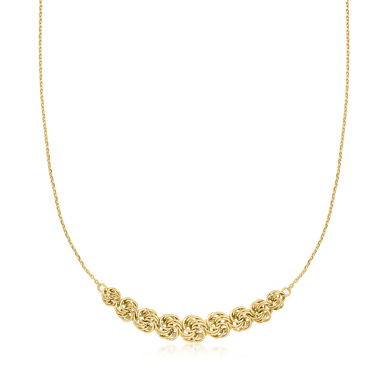 Gold rosette-link station necklace with chunky chain and circular rosette stations