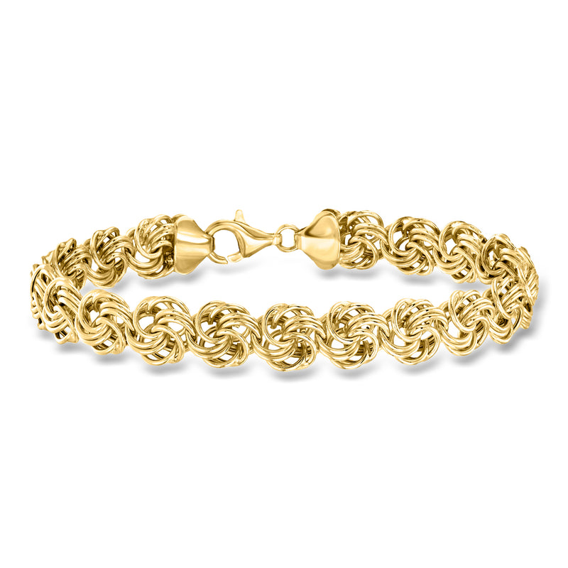 Gold over sterling rosette-link bracelet with heart-shaped clasp