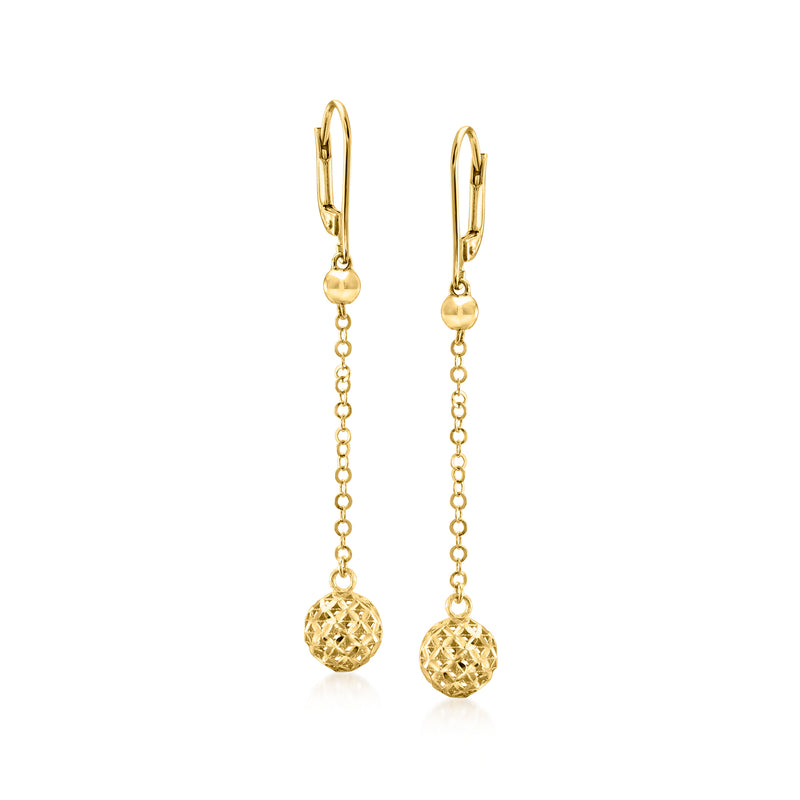Gold over sterling leverback drop earrings with diamond-cut ball dangles