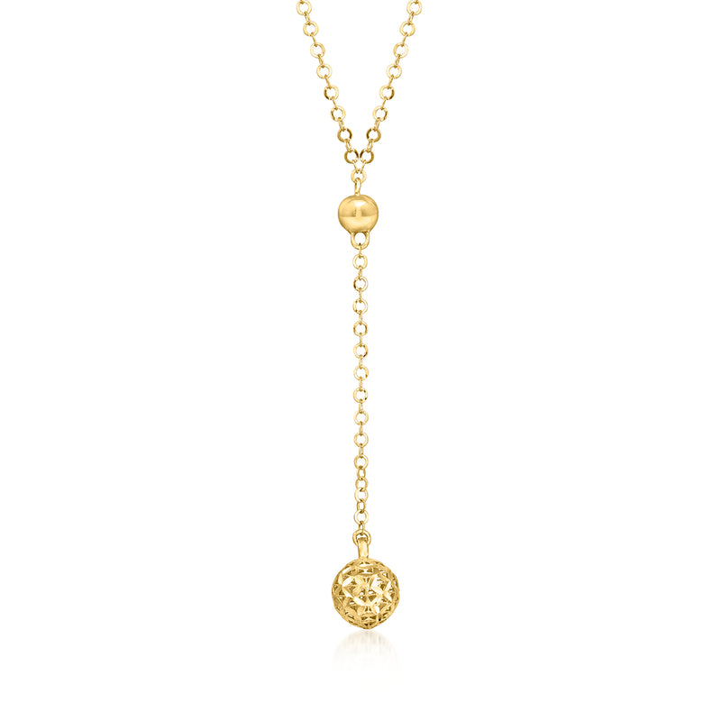 Gold over sterling Y-necklace with diamond-cut ball pendant