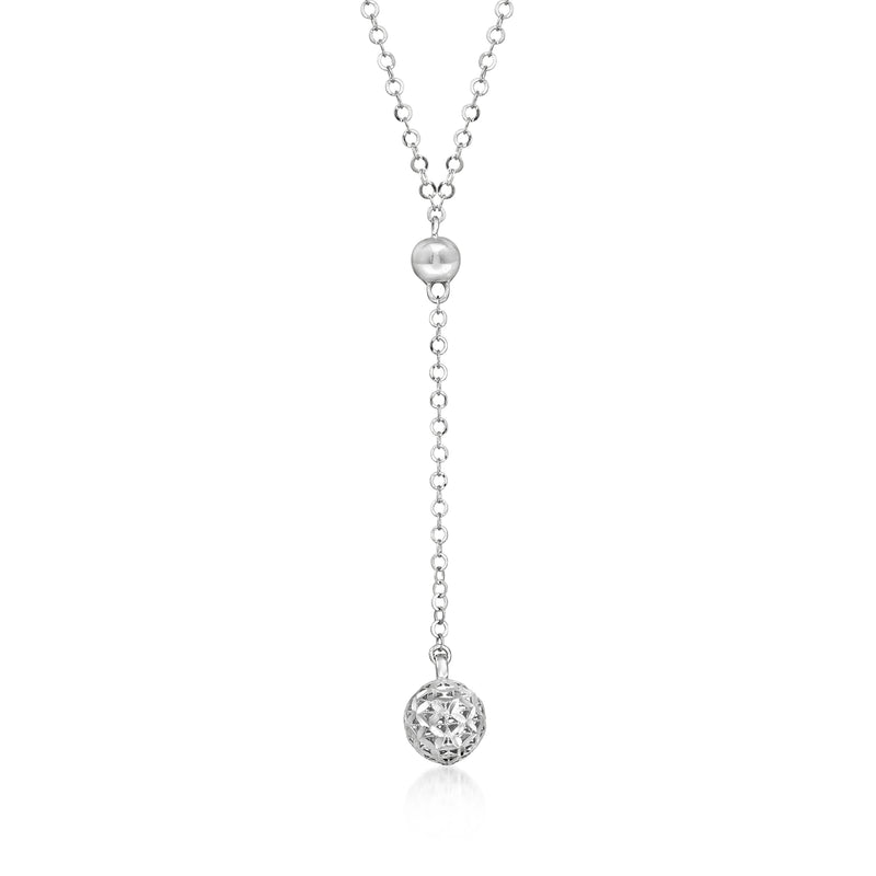 Sterling silver Y-necklace with diamond-cut ball charms and long chain