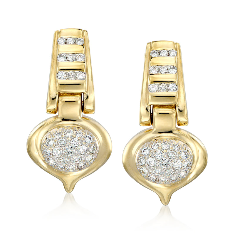 14kt yellow gold teardrop diamond cluster earrings with square-set stones and rounded drop