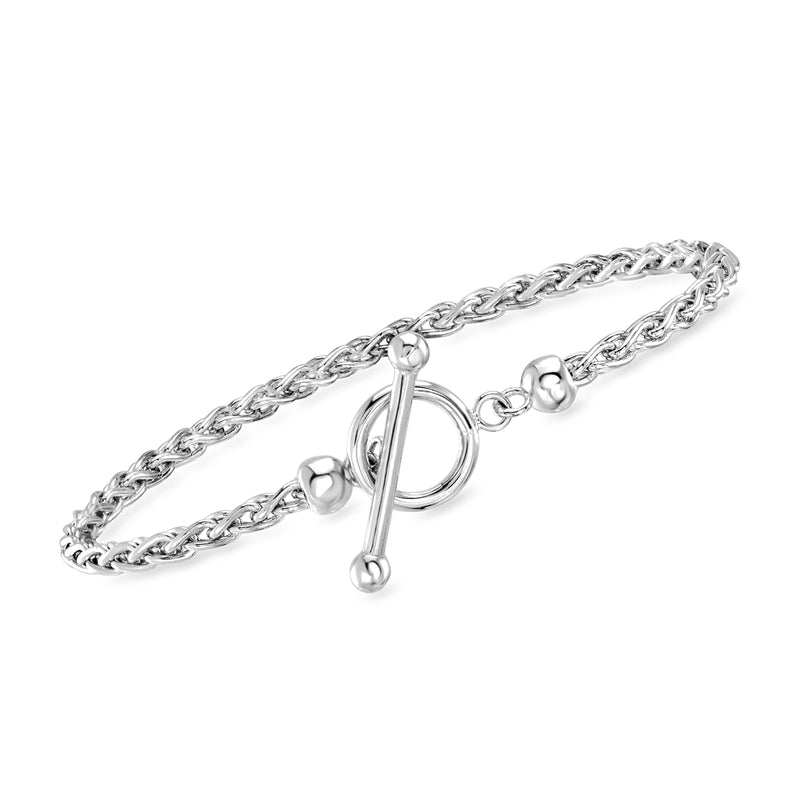 Sterling silver wheat-chain toggle bracelet with oval toggle clasp and small links