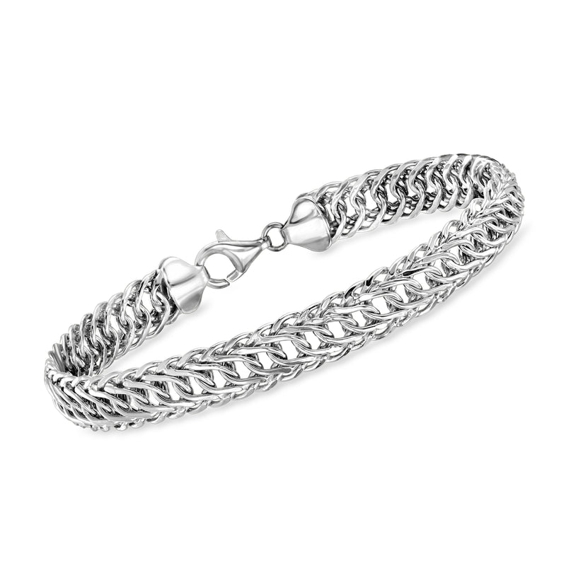 Sterling silver Cestina-link bracelet with clasp and braided chain links
