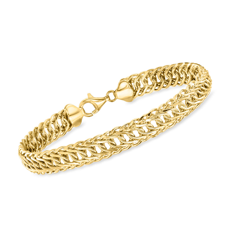 Gold over sterling Cestina-link bracelet, braided chain links, lobster clasp