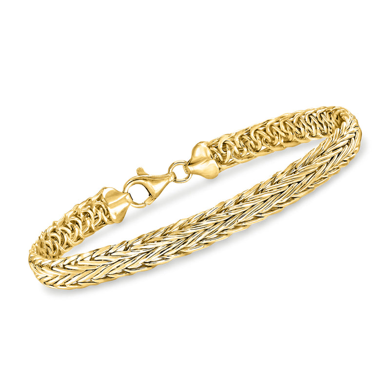 Gold over sterling wheat-chain bracelet with braided links and toggle clasp