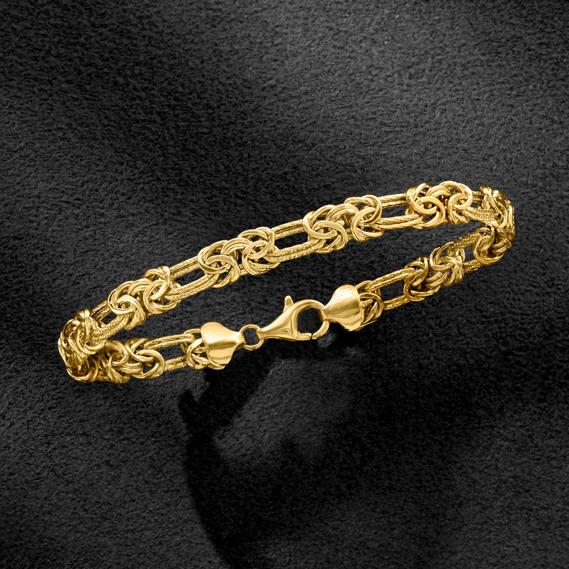 Gold over sterling chain bracelet with double-oval Byzantine links and toggle clasp