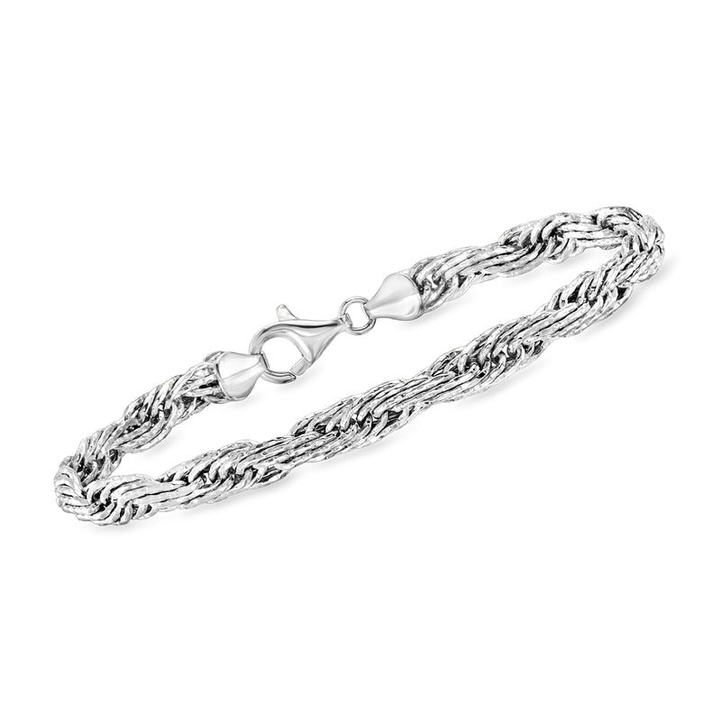 Sterling silver flat rope-chain bracelet with ring clasp
