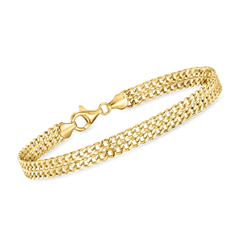 Two-row gold-tone curb-chain bracelet with linked toggle clasp