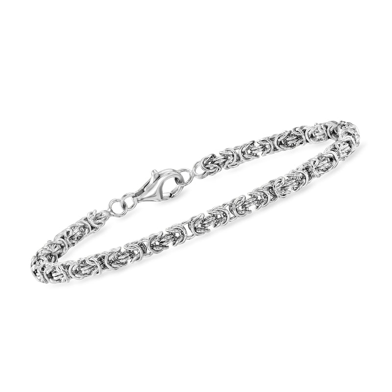 Sterling silver byzantine link bracelet with oval chain and toggle clasp
