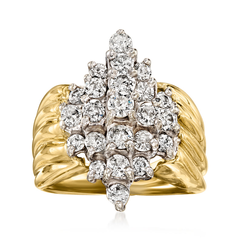 14kt yellow gold vintage diamond cluster ring with marquise and round stones