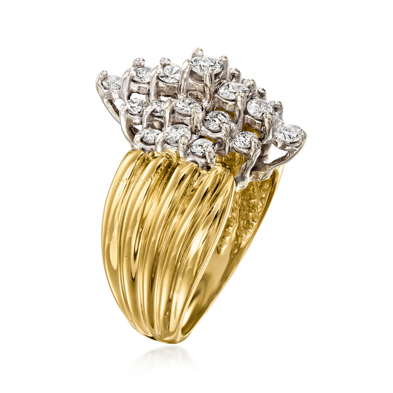 Yellow gold vintage diamond cluster ring with open back and prong-set stones