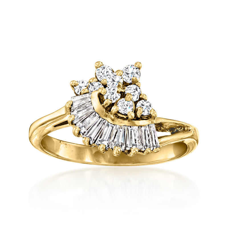 18kt yellow gold diamond cluster ring with oval center stones and prong settings