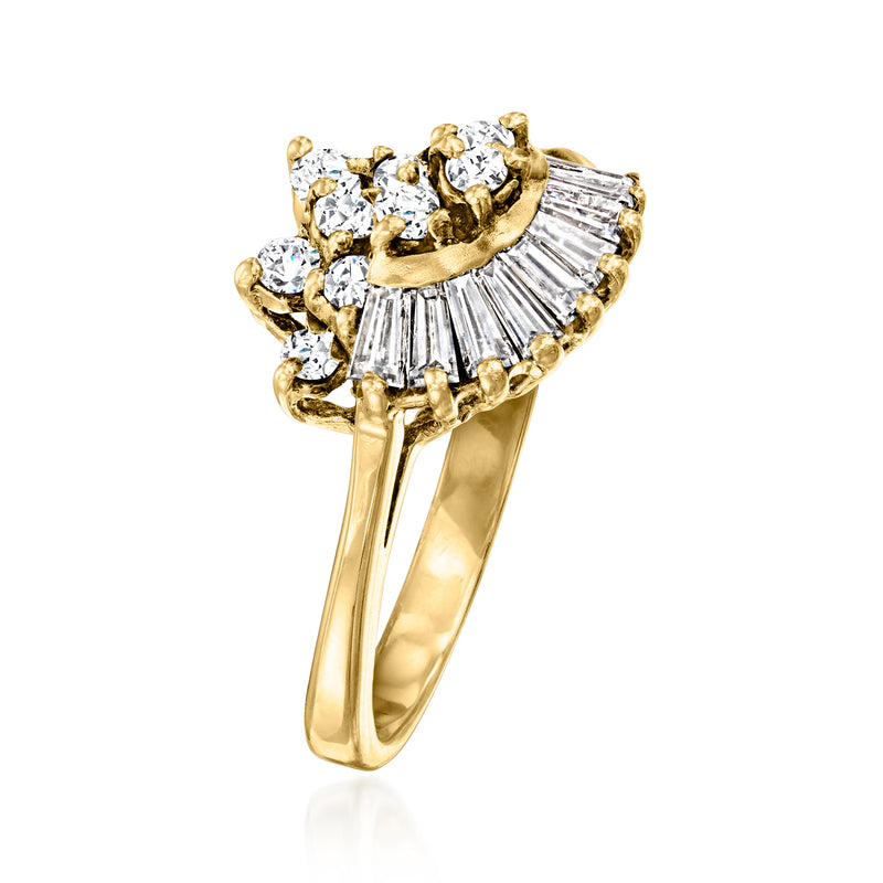 18kt yellow gold diamond cluster ring with baguette accents and prong-set stones