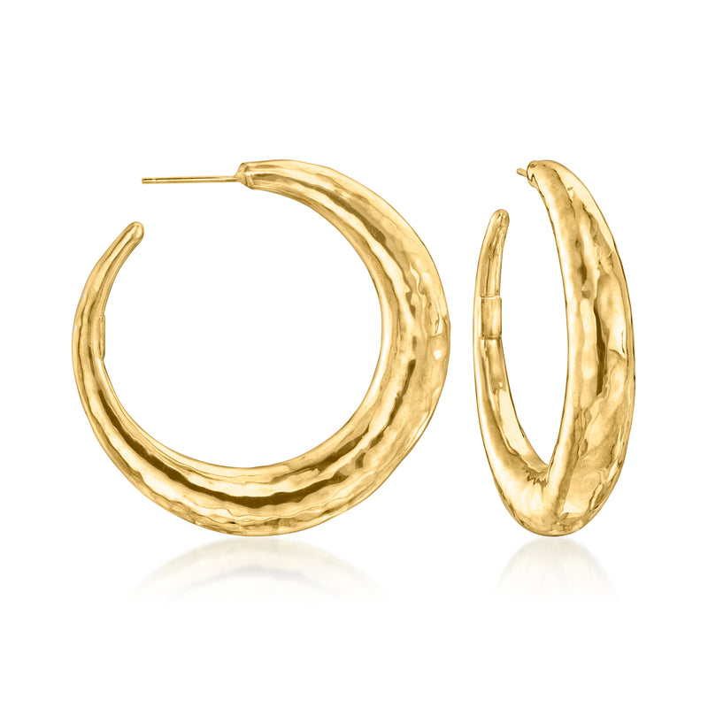 18kt yellow gold hammered hoop earrings with hinged post backs