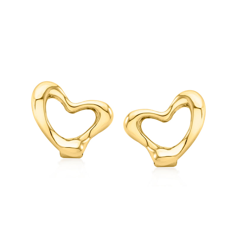 Gold heart clip-on earrings with curved openwork design