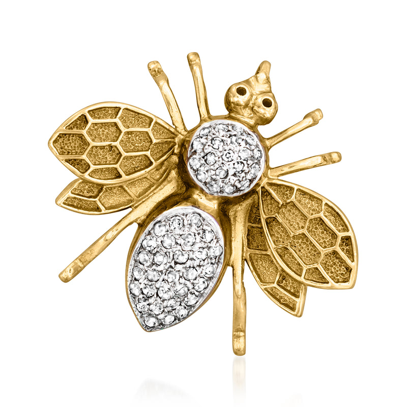 14kt two-tone gold bumblebee pin with diamond-set body and wings