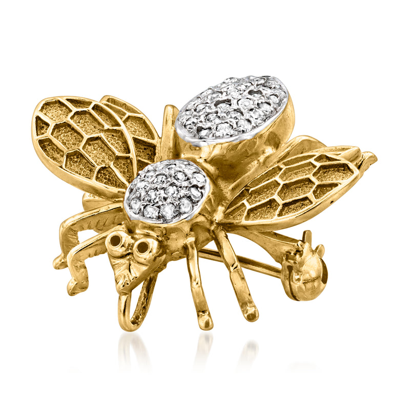 Vintage 14kt two-tone gold diamond bumblebee pin with textured wings