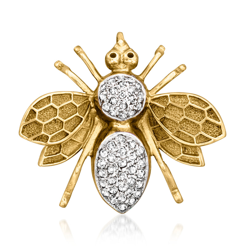 Vintage diamond bumblebee pin pendant in two-tone gold with openwork wings