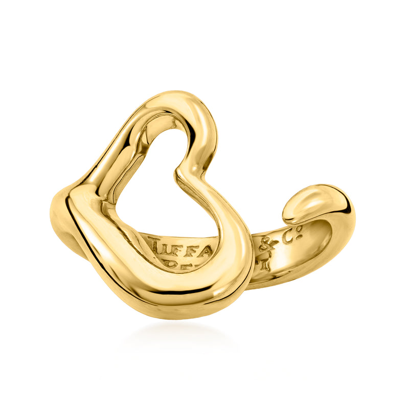 18kt yellow gold heart ring with open cuff and engraved interior