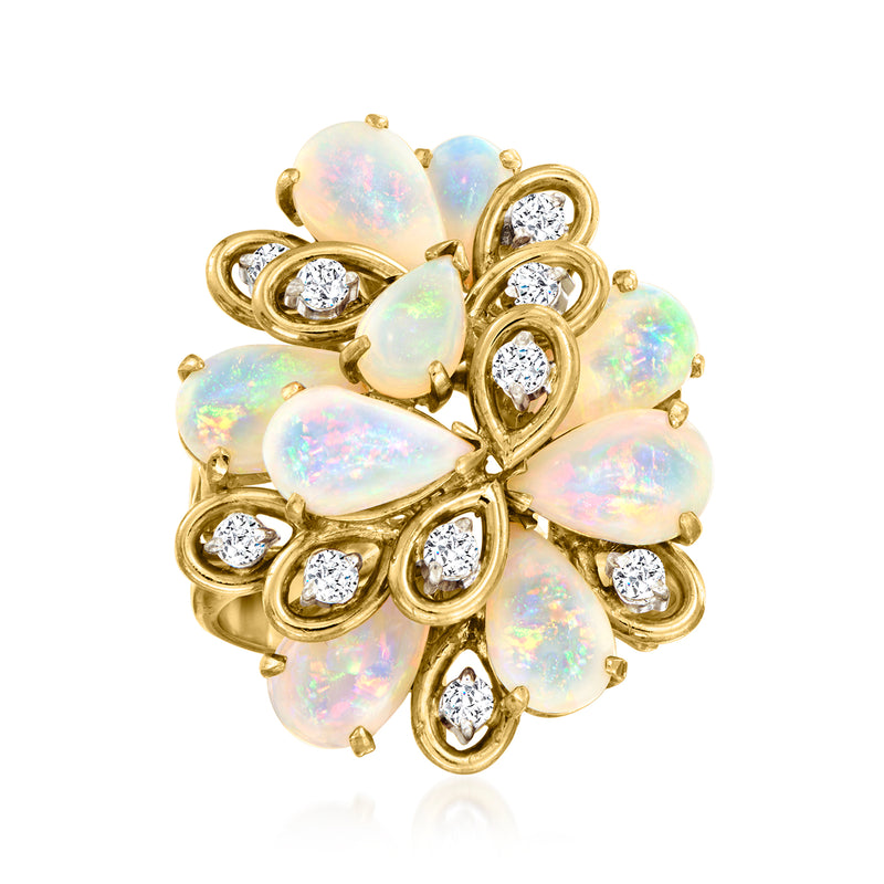 Opal cluster ring in 14kt yellow gold with teardrop opals and diamond accents