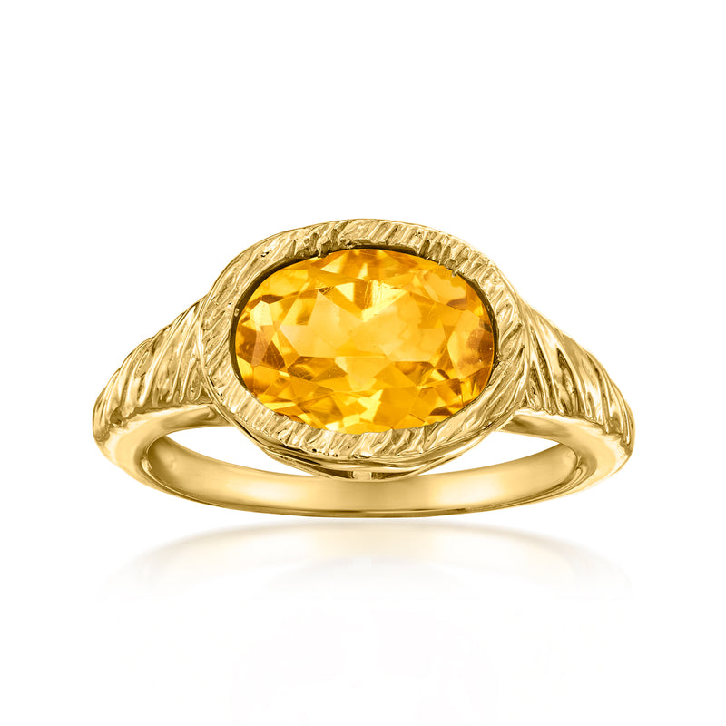Gold-over-sterling ring with oval citrine gemstone and rope-style bezel