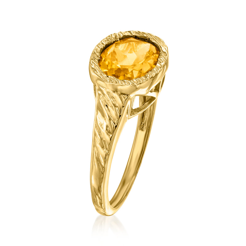 Gold-over-sterling oval citrine ring with twisted split shank and bezel