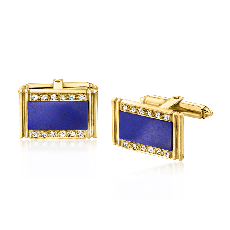 Vintage lapis and diamond cuff links in 14kt yellow gold, rectangular blue stones