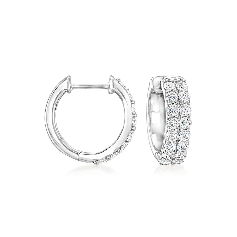Sterling silver lab-grown diamond two-row huggie hoop earrings